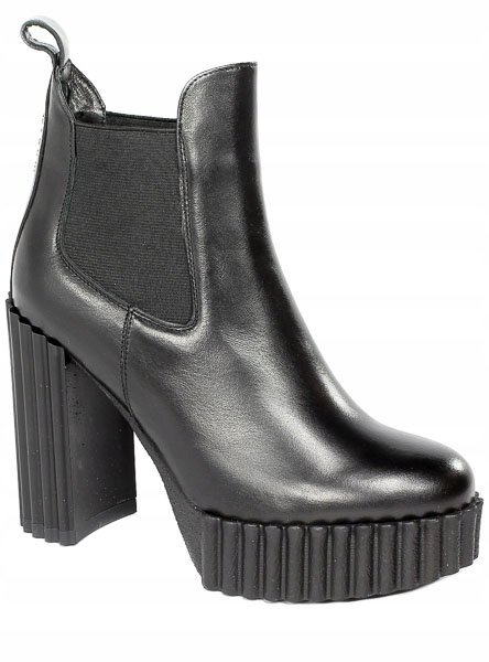 Czarne botki damskie CARINII B8758-E50 skóra modne słupek r.40