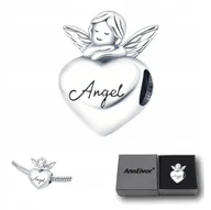 Wisiorki - Koralik Modułowy Zawieszka Srebrna S925 Serce Aniołek Cherubin Opiekun - miniaturka - grafika 1