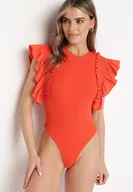 Body - Pomarańczowe Bawełniane Body z Rękawami z Falbanek Zapinane na Napy Gilines - miniaturka - grafika 1