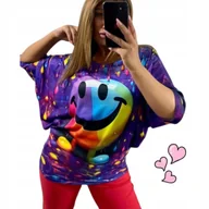 Bluzki damskie - SWETERKOWA BLUZKA DAMSKA wesoła nietoperz luźna wygodna tunika 40 42 L - miniaturka - grafika 1