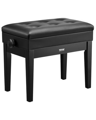 VEVOR Ławka fortepianowa 560 x 340 x 490 mm Regulowana wysokość taboret fortepianowy, wyściełana poduszka, drewniana ławka do pianina, schowek na książki muzyczne, sypialnia
