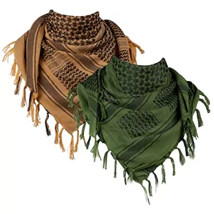 FREE SOLDIER Szalik wojskowy Shemagh taktyczny pustynia Keffiyeh szalik na głowę szyję arabski szal z frędzlami 109 x 109 cm (2 sztuki zielono-brązowy), Zielony i brązowy, rozmiar uniwersalny - Apaszki i szaliki damskie - miniaturka - grafika 1