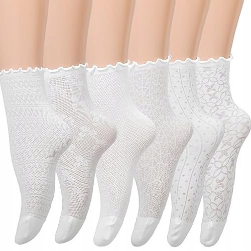 Skarpetki damskie białe z falbanką koronką bawełniane 6 par bawełniany