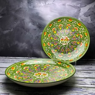 Duży talerz ceramiczny Lagan, ręcznie zdobiony „Zielony ogródek” o średnicy 32cm - Kubki - miniaturka - grafika 1
