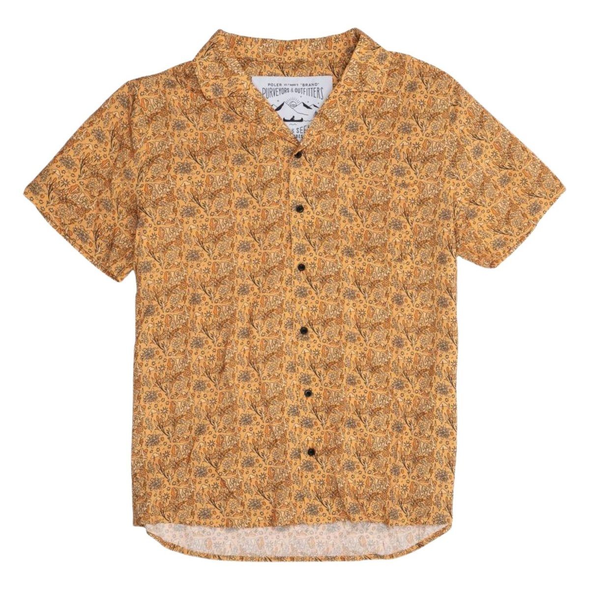 Koszula męska Poler Aloha Shirt z krótkim rękawem żółta z nadrukiem-M