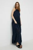 Sukienki - Pepe Jeans sukienka Pipra kolor granatowy maxi rozkloszowana - miniaturka - grafika 1