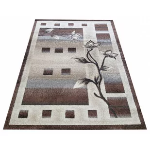 Brązowy nowoczesny dywan w kwiaty - Berko - Dywany - miniaturka - grafika 1
