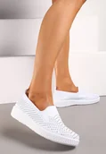 Trampki damskie - Białe Wsuwane Tenisówki ze Skarpetkową Cholewką z Cyrkoniami Siwina - Renee - miniaturka - grafika 1