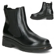 Botki damskie - Botki Damskie Skórzane na Platformie z Zamkiem Eleganckie Caprice Czarne Botki Damskie 39 Skórzane na Platformie z Zamkiem Eleganckie Caprice Czarne - miniaturka - grafika 1