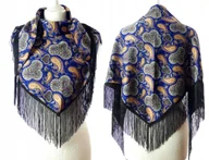 Apaszki i szaliki damskie - DAMSKA WZORZYSTA CHUSTA APASZKA ETNO Z FRĘDZLAMI - miniaturka - grafika 1