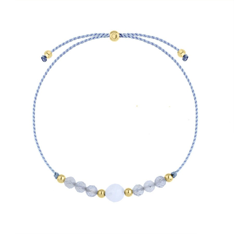 Bransoletka zodiakalna RYBY - akwamaryn i kamień księżycowy na sznurku