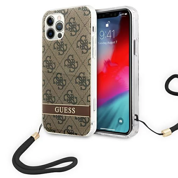 Etui Guess do iPhone 12/12 Pro brązowy hardcase 4G Print Strap