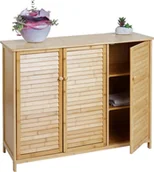 Szafki łazienkowe - Szafka łazienkowa HWC-B18, szafka łazienkowa półka półka łazienkowa komoda z szufladami, 3 drzwi bambus 81x97x34cm - miniaturka - grafika 1