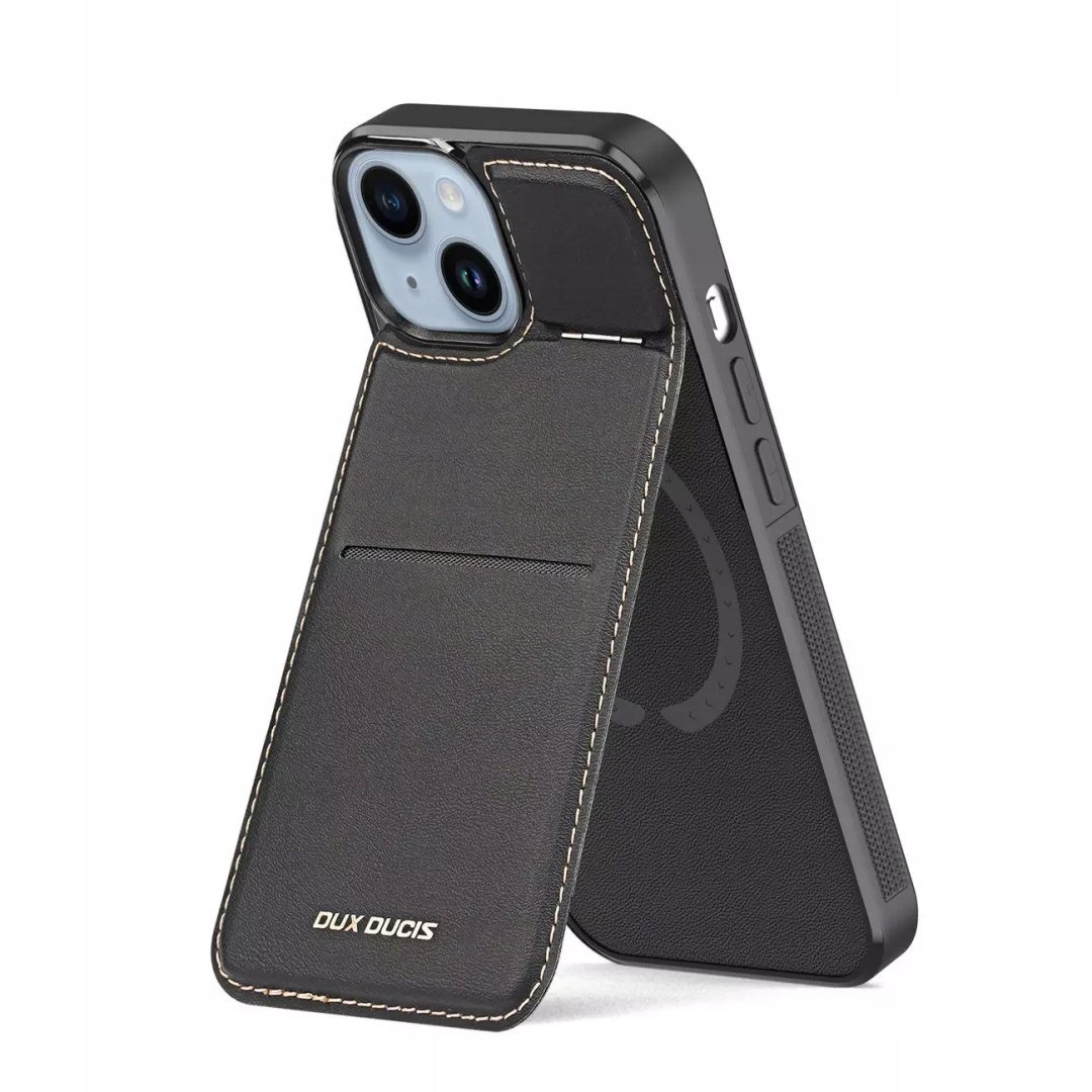 Etui portfel z podstawką 3w1 do iPhone 15 Plus MagSafe blokada Rfid Dux Duc