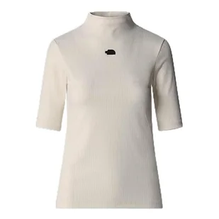 The North Face NF0A89C3QLI W S/S Mock Neck Slim Tee Damska koszulka White Dune XL, White Dune, XL - Koszulki i topy damskie - miniaturka - grafika 1