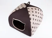 Legowiska dla kotów - HOBBYDOG Budka dla kota IGLOO Beż w łapki R3 - miniaturka - grafika 1