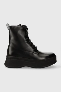 Calvin Klein workery skórzane PITCHED COMBAT BOOT damskie kolor czarny na platformie HW0HW01599 - Botki damskie - miniaturka - grafika 1