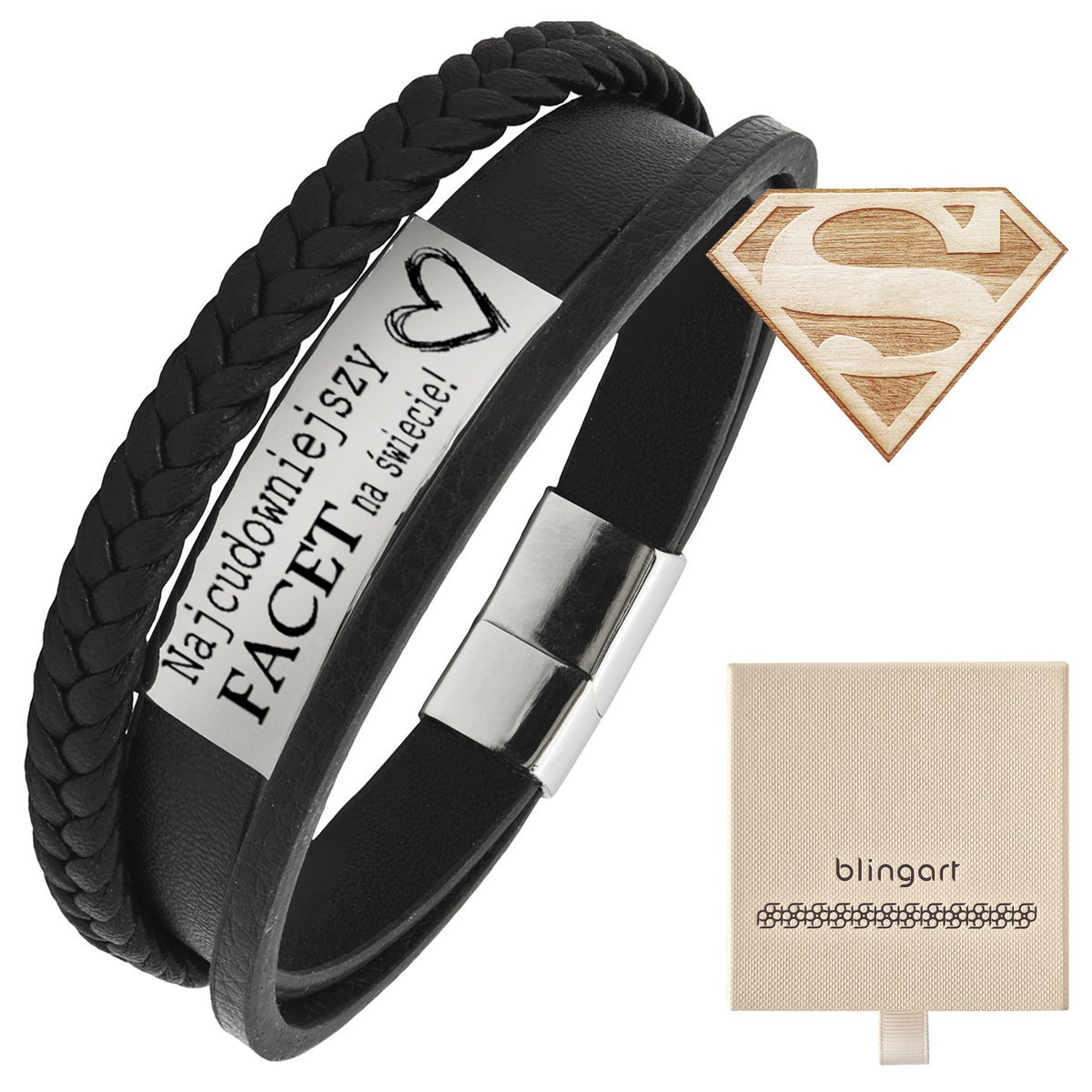 Bransoletka z grawerem skórzana męska plecionka