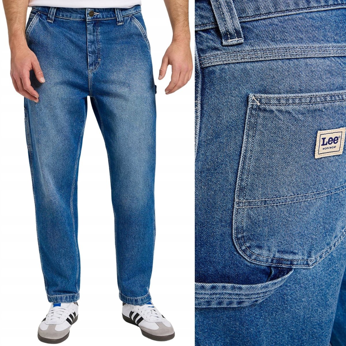 Lee CARPENTER Mid Shade WORKWEAR luźne spodnie jeansowe bez streczu W34 L32