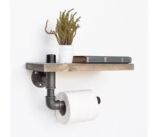 Półka drewniana z uchwytem na papier toaletowy Confetti Bathmats Pipe - Stojaki i wieszaki na papier toaletowy - miniaturka - grafika 1