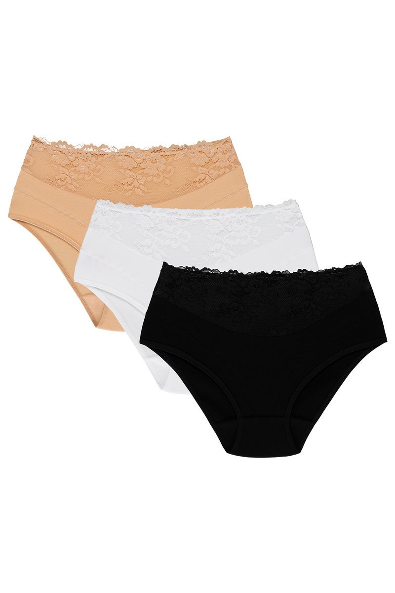 Wol-Bar Eco-Hi 3-pak beżowy-biały-czarny 2XL Majtki figi