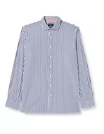 Koszule męskie - Hackett London Męska koszula w paski Selvedge, Biały/granatowy, S - miniaturka - grafika 1