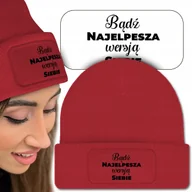 Czapki damskie - Ciepła Czapka Zimowa Czerwona MOTYWACYJNE Wzory - miniaturka - grafika 1