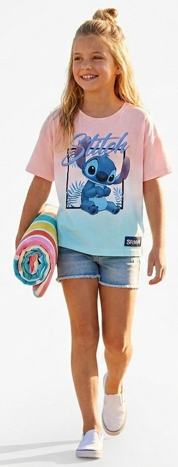Koszulka dziewczęca Disney Stitch – bawełniany t-shirt z kolorowym nadrukiem dla dziewczynki, rozmiar 164 cm