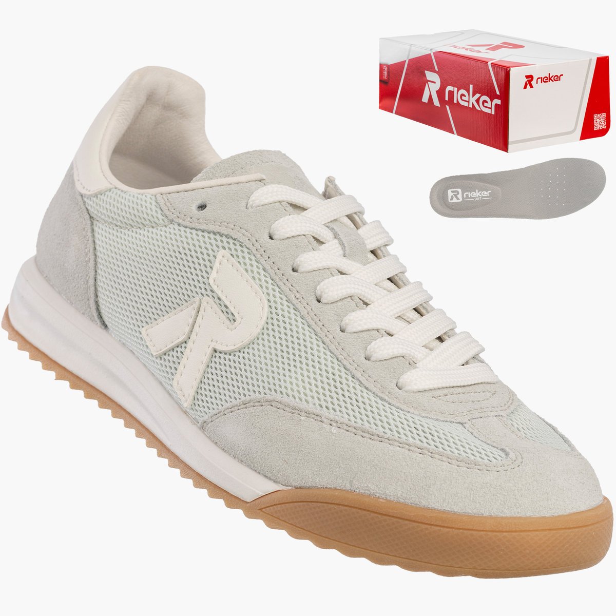 Buty Damskie RIEKER Półbuty Skórzane Sportowe Sneakersy Miętowe W4000-52 39