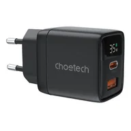 Ładowarki do telefonów - Ładowarka sieciowa GAN3 USB-A USB-C PD35W Choetech PD6052 (czarna) - miniaturka - grafika 1