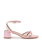 Półbuty męskie - Damskie sandały z ekoskóry na słupku różowe - miniaturka - grafika 1