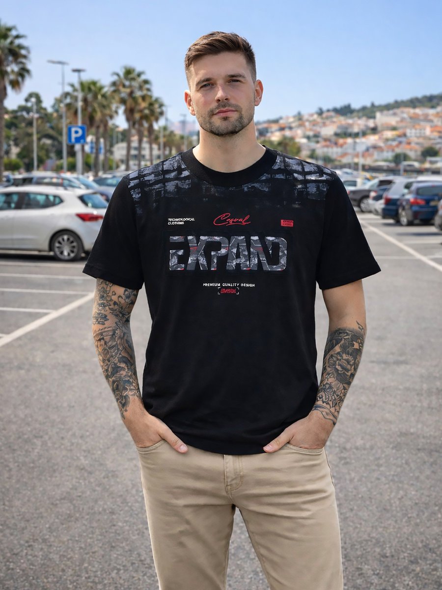 Bawełniany T-shirt z nadrukiem czarny M