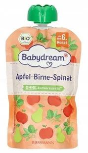Babydream Deserek w Tubce Mus Jabłko Gruszka Szpinak Bio od 6. m-cu ż 100 g - Desery dla dzieci - miniaturka - grafika 1