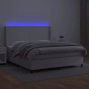 Lumarko Łóżko kontynentalne z materacem i LED, biała ekoskóra 180x200cm - Łóżka - miniaturka - grafika 4