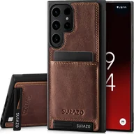 Etui i futerały do telefonów - SURAZO Premium Leather Back for Samsung Galaxy S24 Ultra Case - odporne na wstrząsy skórzane etui na telefon komórkowy z funkcją podstawki, zderzak ochronny, orzechowy brąz - miniaturka - grafika 1