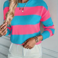 Bluzy damskie - TEMU Sweter Damski w Kolorze Turkusowym i Różowym – Elastyczny Pullover, Uniwersalna Bluza na Każdą Porę Roku do Stylizacji Codziennych i Formalnych - miniaturka - grafika 1