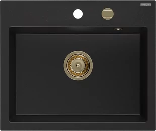 Mexen Oscar zlewozmywak granitowy 1-komorowy 580 x 490 mm, czarny, syfon złoty - 6519581000-77-G - Zlewozmywaki - miniaturka - grafika 1