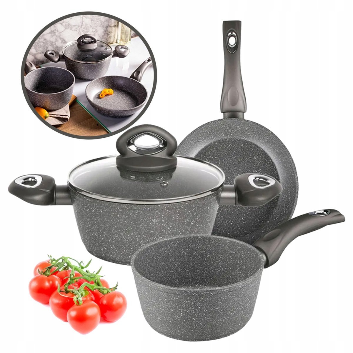 Zestaw garnków rondel i patelnia Valdinox Rock 4 el. na indukcję i gaz