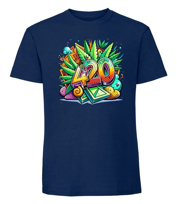 Męska koszulka z nadrukiem - 420 - Granatowy XXL