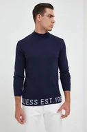 Swetry męskie - Guess sweter z domieszką jedwabiu kolor granatowy lekki - miniaturka - grafika 1