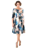 Sukienki - Wielokolorowa sukienka midi z kokardą elegancka sukienka na wesele, fason rozkloszowany z kontrafałdami 40199 - ModBiS - miniaturka - grafika 1