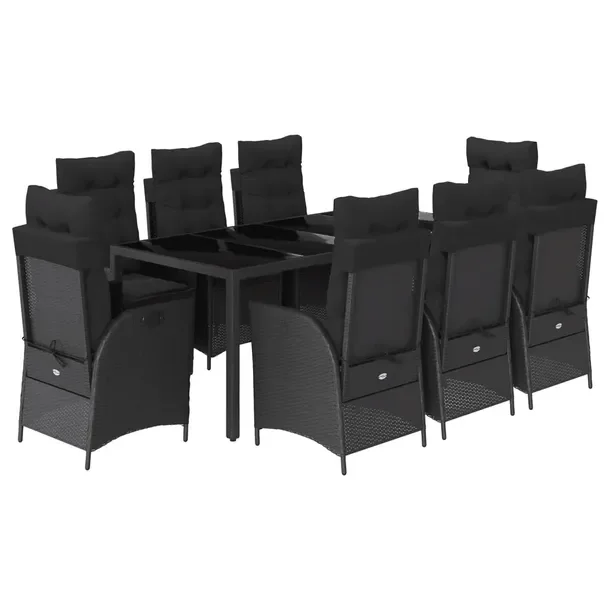 Zestaw mebli ogrodowych czarny rattan PE, stół 190x90x75 cm, krzesła 57x
