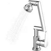 Baterie kuchenne - Bateria kuchenna, perlator 1080°, 2 strumienie, z wężem przyłączeniowym do wody ciepłej i zimnej o długości 60 cm - srebrna - miniaturka - grafika 1