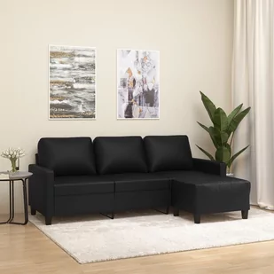 vidaXL 3-osobowa sofa z podnóżkiem, czarna, 180 cm, sztuczna skóra - Sofy i kanapy - miniaturka - grafika 1