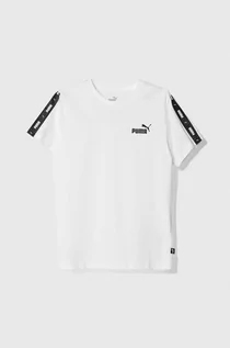 Koszulki dla dziewczynek - Puma t-shirt bawełniany dziecięcy Ess Tape Tee B kolor biały z nadrukiem - grafika 1