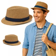 Czapki męskie - KAPELUSZ DAMSKI MĘSKI BUCKET HAT LETNI PLAŻOWY LEKKI SŁOMKOWY NA LATO WZORY - miniaturka - grafika 1