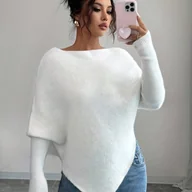 Swetry damskie - TEMU ELEGANTSUT Damska Biała Oversize Bluzka z Dekoltem Łódką i Guzikami - Krótkie Rękawy Nietoperza, Kołnierzyki w Stylu Zimowym, Luźna Kurtka na - miniaturka - grafika 1