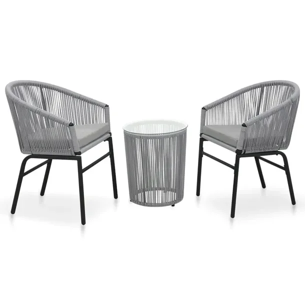 Zestaw Bistro z Rattanu PE, Stół 35/40x48 cm, Krzesła 58x58x78 cm, Szary