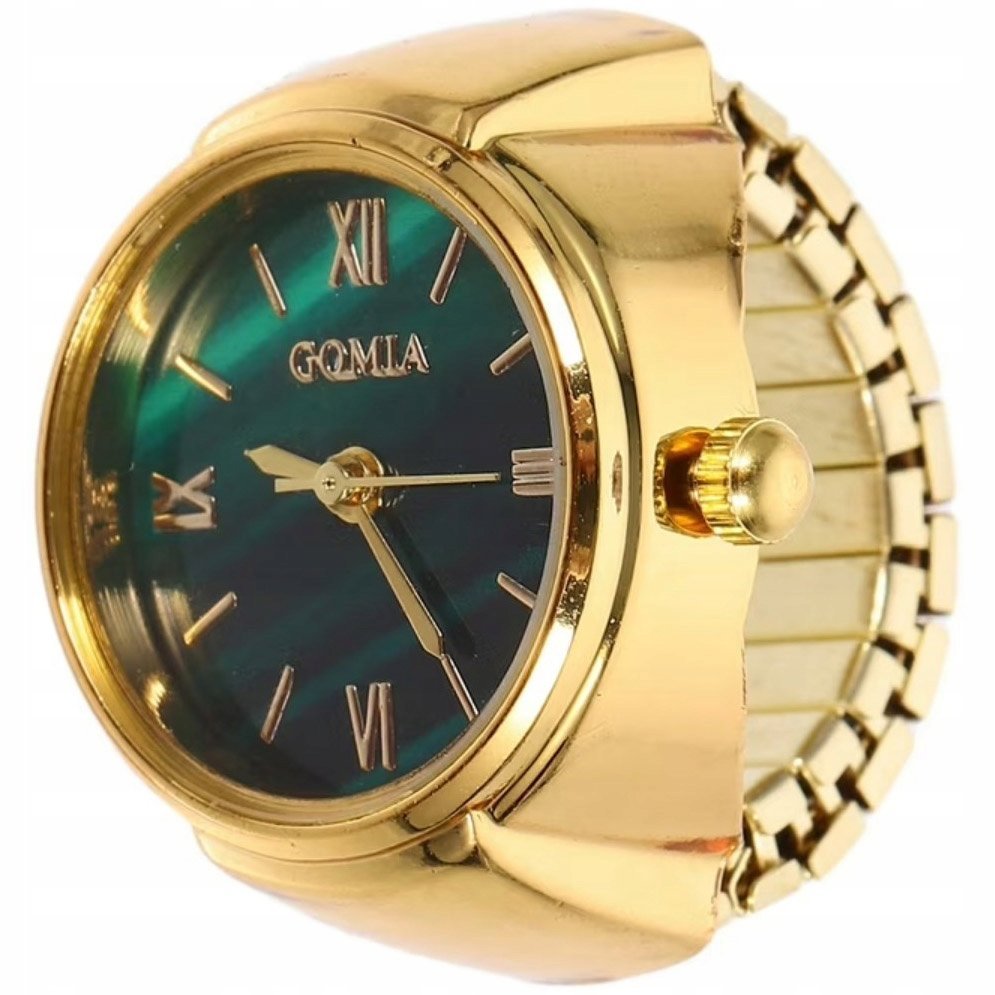 Złoty Sygnet Zegarek Regulowany Rozmiar 17-35 Pierścień Luksus Działający