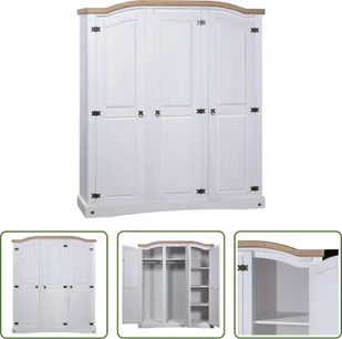 The Living Store Szafa w stylu meksykańskim drewno sosnowe 3 drzwi biały - Szafy - miniaturka - grafika 1